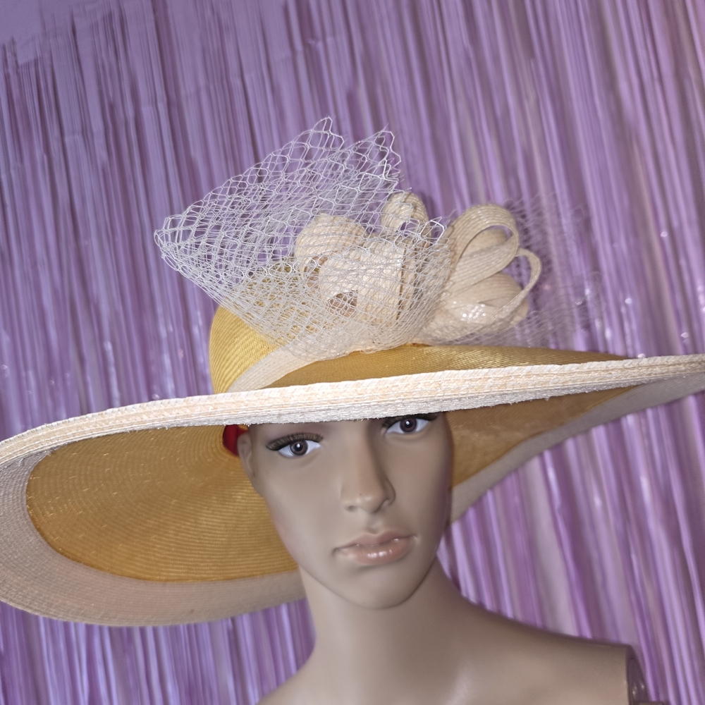 Chic Yellow and Cream Wide-Brim Hat